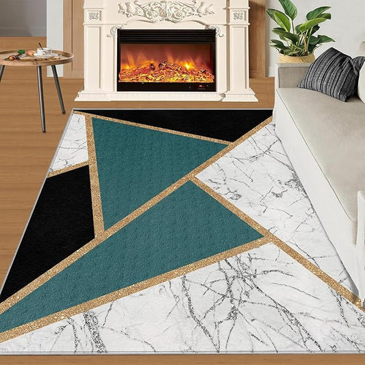 Geometric Marble Rugs for Living Room Abstract Marble Area Rug Light Luxury Geometric Patchwork Carpet Mid-Century Simple Rug for Hardwood Floors Office 5x7ft