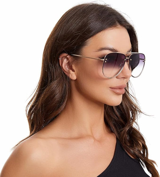 Trendy Oversized Aviator Sunglasses for Women 2025, Cute Retro Aviator Sun Glasses UV Protection Big Shades VF2203
