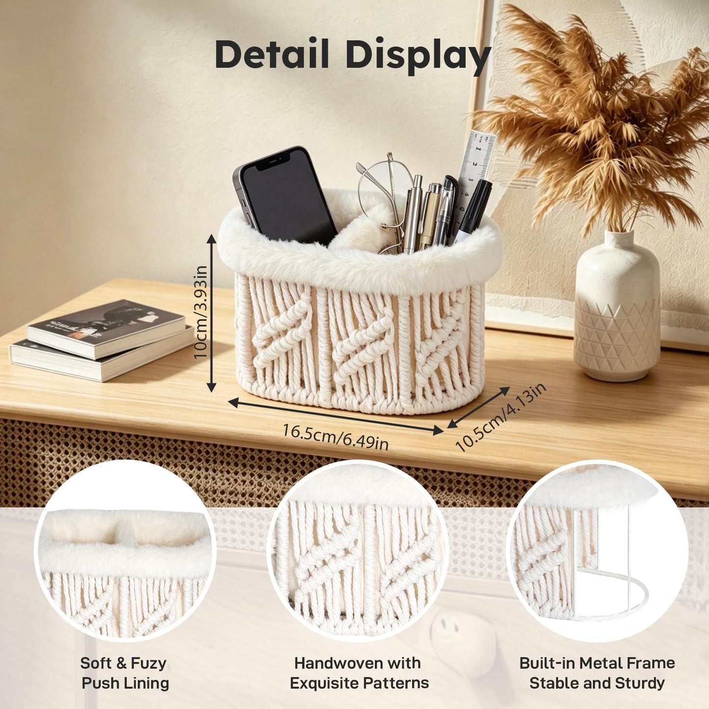 OPULANE Remote Control Holder, Plush Lined TV Remoter Holder Caddy, Nightstand Desk Dresser Bedside Table Storage Organizer for TV Remotes, Media Controllers, Glasses, Office Supplies (Beige, 2 Slots)