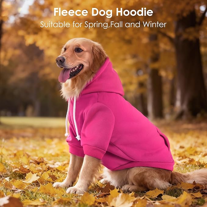BAOBICUTE Dog Basic Hoodie Soft Dog Clothes Cold Weather Sweaters for Medium Large Dogs Cozy Fabric Warm Sweatshirt with Leash Hole (Rose Pink, M (Back: 16.54",Chest: 22.05", Neck: 16.54"))