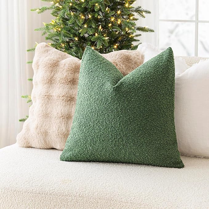 Foindtower Decorative Textured Boucle Throw Pillow Covers Accent Solid Pillow Cases Neutral Soft Cozy Couch Cushion Case for Chair Sofa Bedroom Living Room Home Decor 26 x 26 Inch,Hunter Green