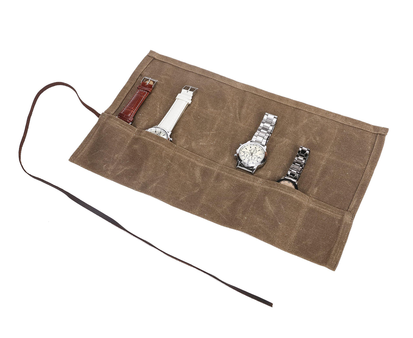 Travel Watch Roll Organizer with 6 Slots Handmade Watch Travel Case Roll-up Watch Organizer Storage Box Jewelry Roll Watch Travel Pouch Waxed Canvas Easy Carry On Watchlover Storage Gift for Men