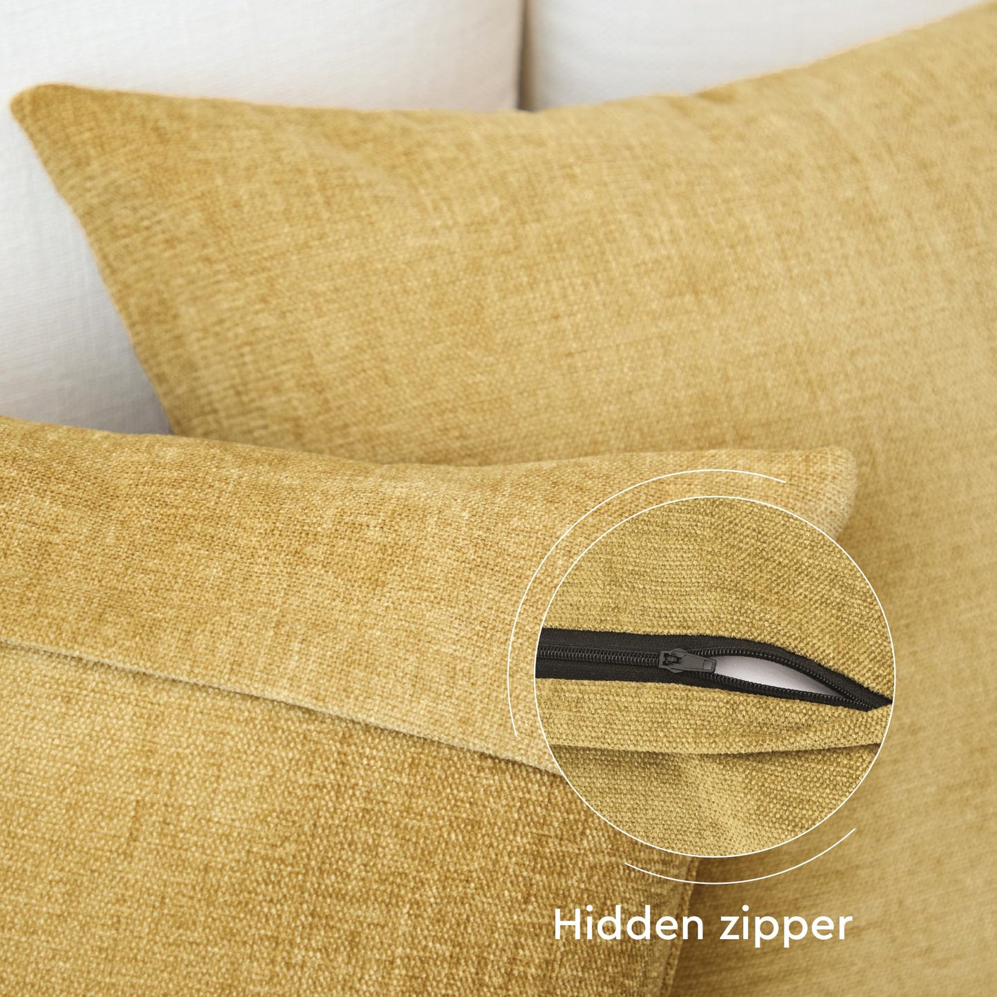 Encasa XO Thick Chenille Throw Pillow Covers Set of 2 | Mustard Gold - (24"x24") (60x60 cm) | Decorative Accent Square Throw Pillow Cases for Couch, Home Decor, Sofa