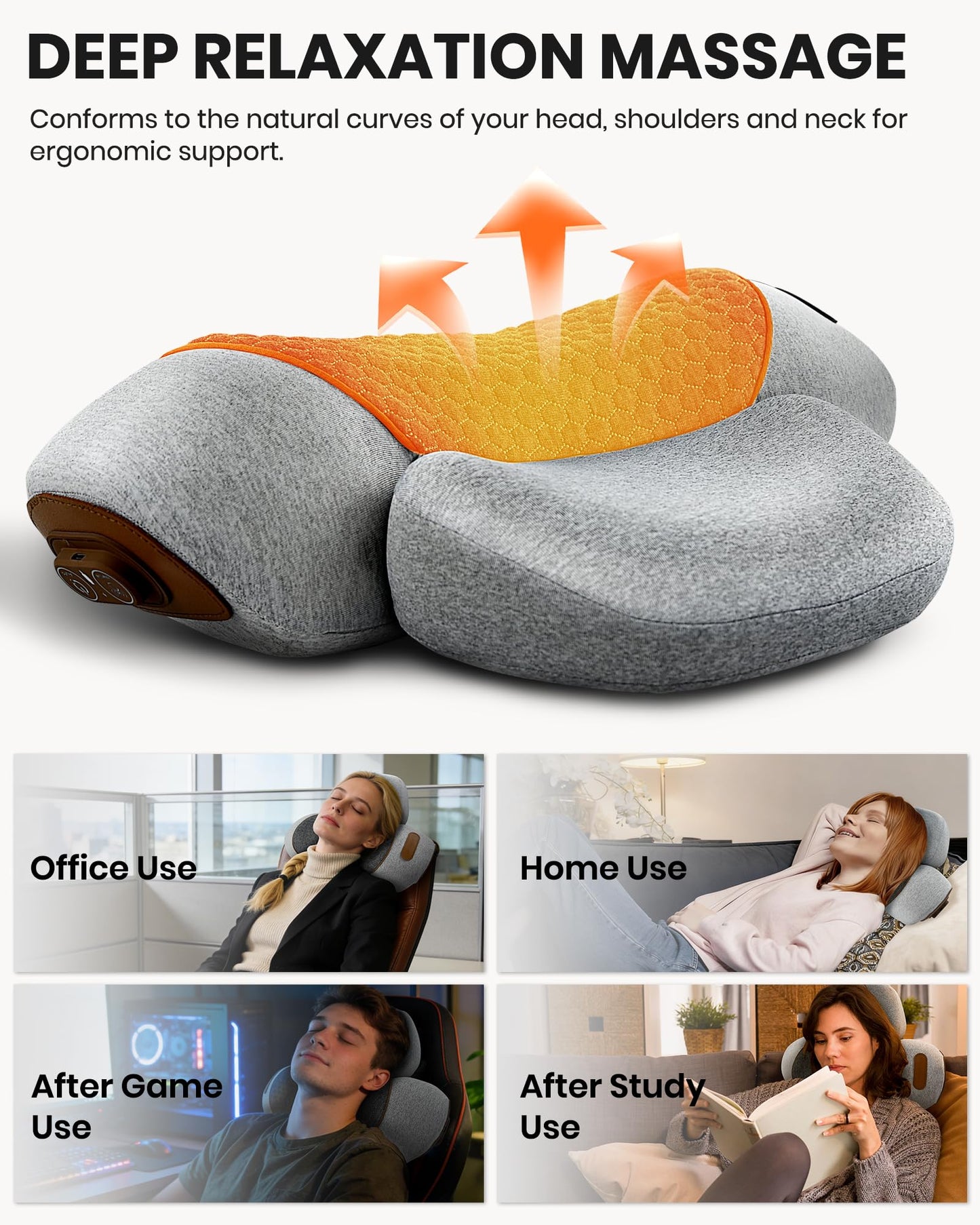 3-in-1 Neck Massager Pillow - Cervical Pillow Massage Neck Hump for Shoulder Pain Relief, Back Shoulder Massager with Kneading, Shiatsu Kneading Massage with Heating, Traction Function, Hump Corrector