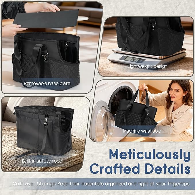 YUDODO 4-12lbs Dog Tote Bag for Women, Lightweight Small Dog Purse Carrier with Treat Pouch & Safety Clip, Large Pockets Pet Shoulder Handbag for Travel, Outing, Vet, Black, Purse+Treat Pouch