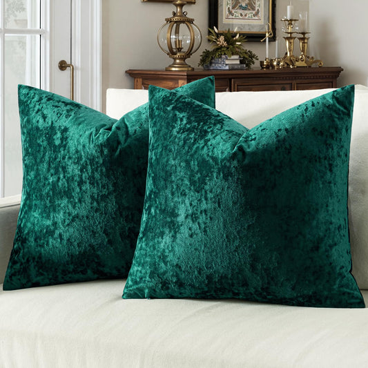 MIULEE Velvet Throw Pillow Covers Set of 2, Soft Neutral Decorative Spring Pillow Cases with Luxurious Textured Vintage Cushion Covers for Home Decor Couch Sofa Bed,Emerald Green 20x20 inch