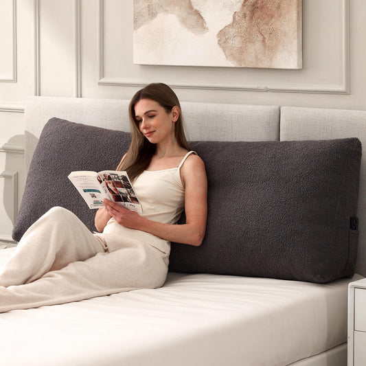 MuaMelop Headboard Pillow Queen, Triangle Bed Wedge Pillow for Headboard, Backrest Pillow for Sitting up, Reading, Working, Headboard Daybed Pillow with Removable Cover for Bed, Dorm Sofa, Dark Grey
