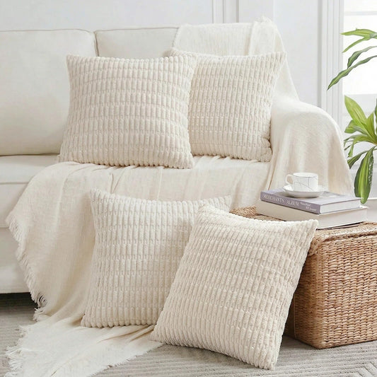 Fancy Homi 4 Packs Decorative Throw Pillow Covers for Living Room Couch Bed, Modern Farmhouse Boho Home Décor Accent Cushion Case, 24" x 24", Cream