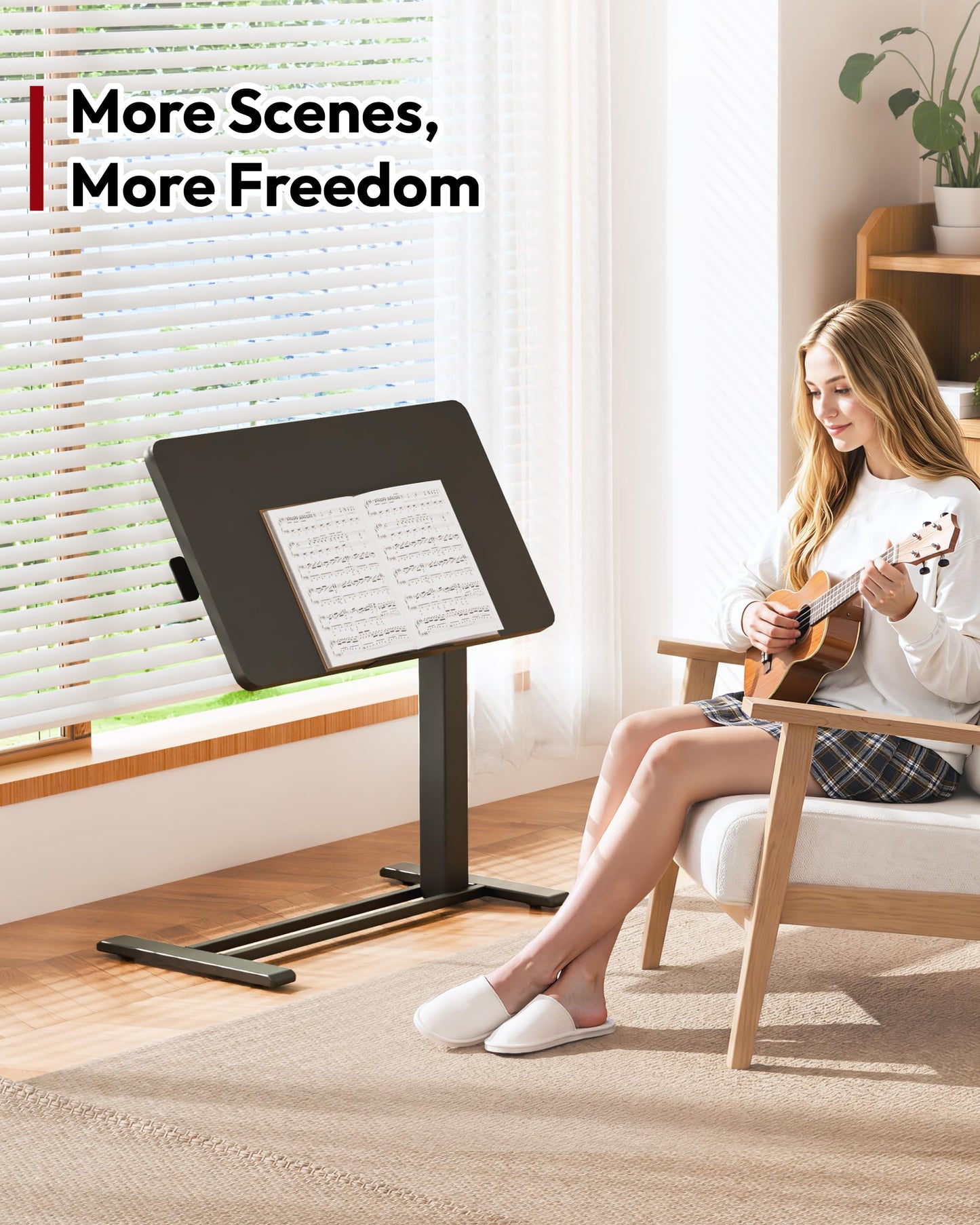 SANODESK Medical Adjustable Overbed Bedside Table with Casters 90° Tilt Top Pneumatic Mobile Rolling Laptop Computer Standing Desk Cart with Tray, Hospital and Home Use(27.6" W x 15.7" D, Black)