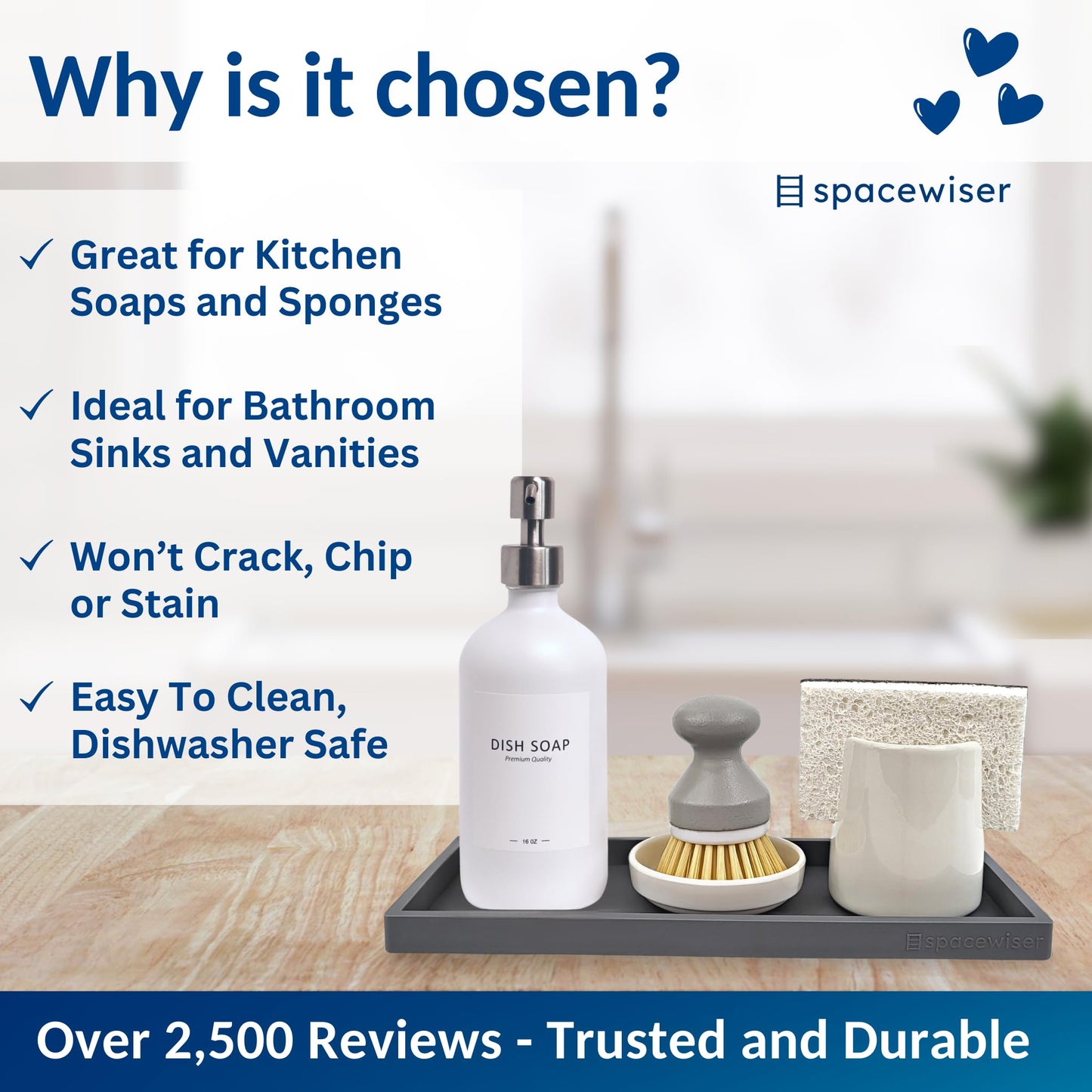 Spacewiser Countertop and Vanity Tray - 11.7" Silicone Bathroom Counter Tray, Dish Soap Trays for Kitchen Counter, Sink Organizer Caddy Accessories, Drawer Toilet Plant Shower Makeup Mat Oil Holder