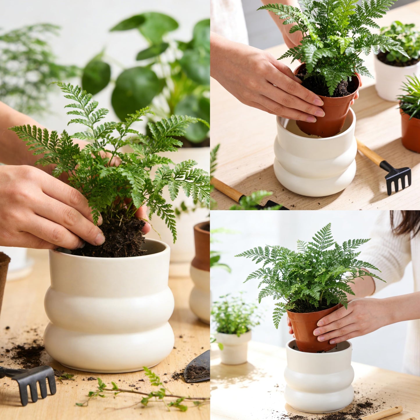 FUYHE Ceramic Plant Pot,6 Inch Planters for Indoor Plants,Ceramic Planter Flower Pots with Drainage Hole,Home Office Garden Décor,(Pale Beige)