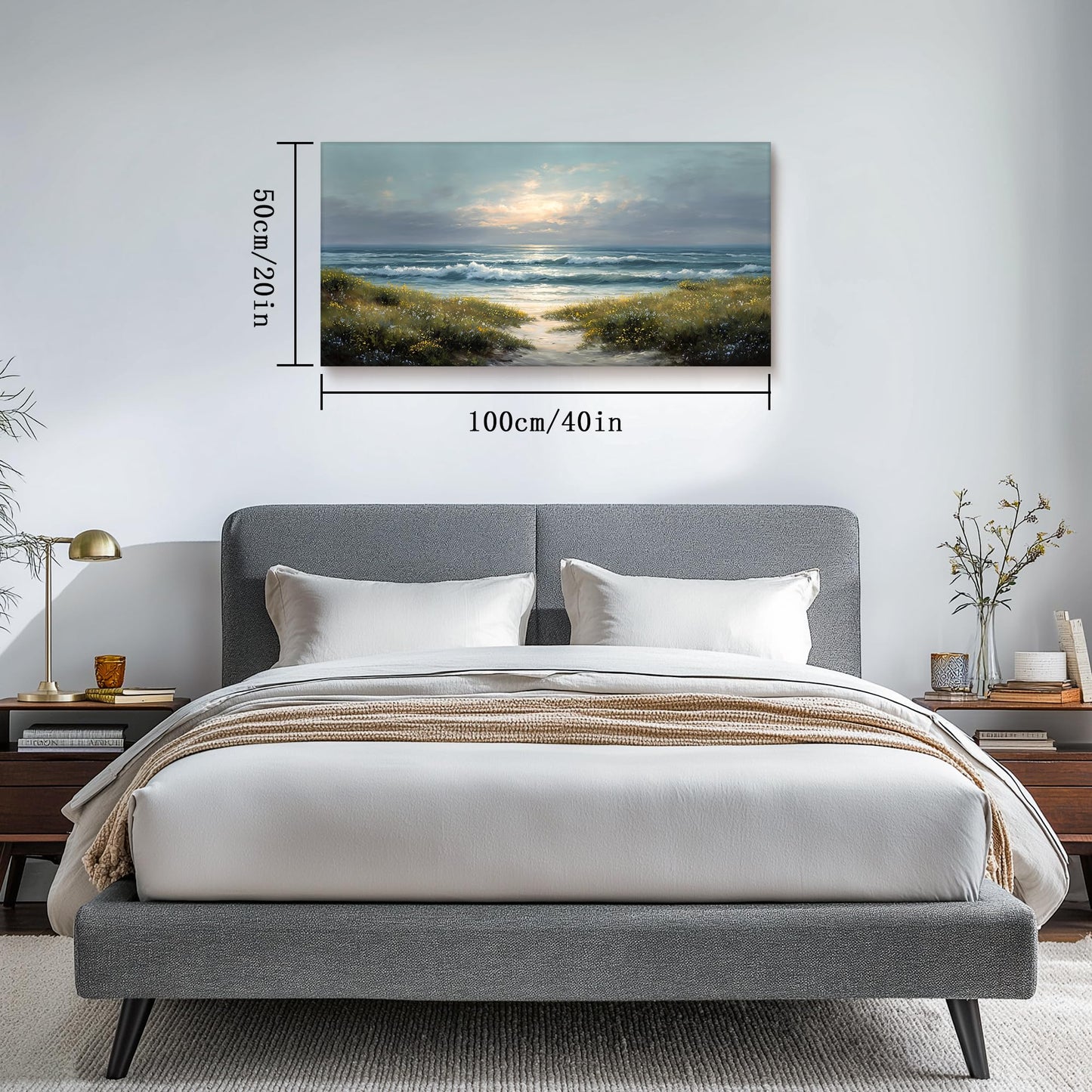 selatala Coastal Large Wall Art 20"X40", Ocean Sunset Landscape Canvas Prints Paintings, Flowers Sea Beach Neutral Wall Picture Artwork Farmhouse Decor Living Room Office Bedroom Dining Room