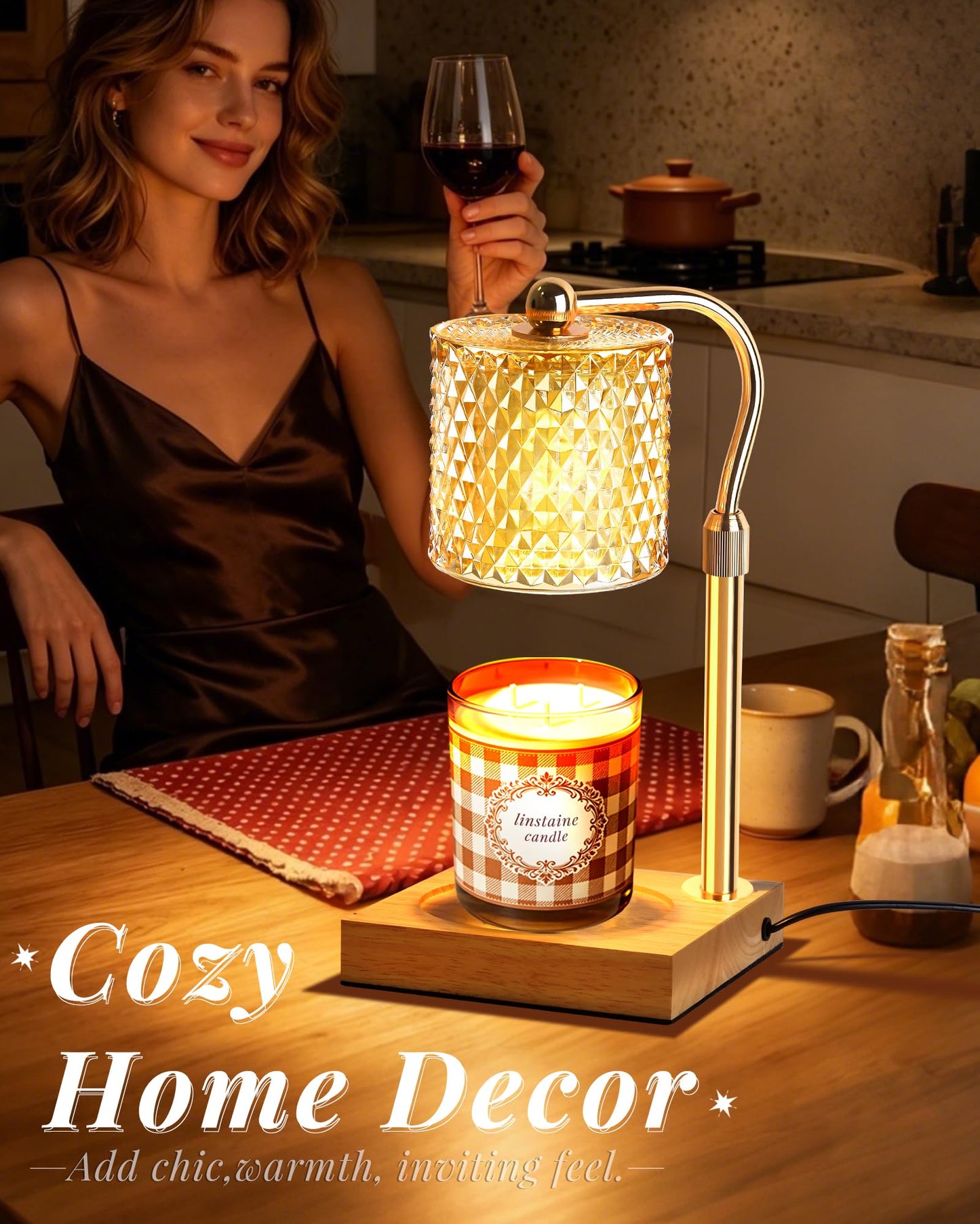 Linstaine Candle Warmer Lamp with Timer Dimmer Adjustable Height, Mothers Day Gifts for Mom, Birthday Gifts for Women, House Warming New Home Decor, Electric Wax Warmer for Jar Candles, Gold
