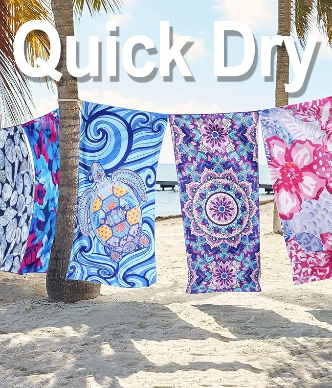 2 Packs Sand Proof Microfiber Beach Towels Adult –Quick Fast Dry Beach Oversized Accessories for Travel Swim Pool Yoga Camping Blanket Essentials Lightweight Must Haves Items Women Gifts Blue Turtles