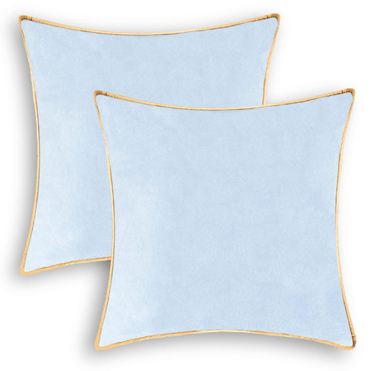 CaliTime Throw Pillow Covers Pack of 2 Super Soft Faux Suede Gold Piping Edge Accent Cushion Case for Couch Bed Sofa Farmhouse Decorative 18 X 18 Inches Light Blue