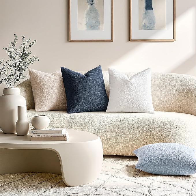 ANRODUO Pack of 2 Textured Boucle Throw Pillow Covers Soft Light Blue Euro Decorative Accent Solid Pillow Cases Cozy Modern Couch Cushion Case for Bed Sofa Bedroom Living Room Home Decor, 26 x 26 Inch