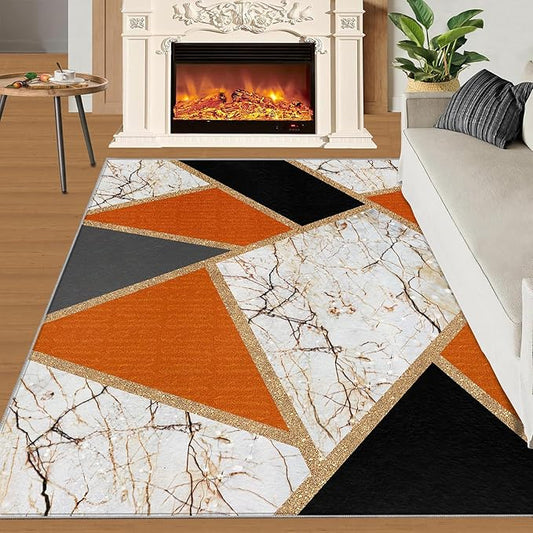 Geometric Marble Area Rugs Stone Crackle Rug Modern Abstract Marble Rug for Living Room European Medieval Geometric Rugs for Bedroom Entryway Hallway 4x5ft
