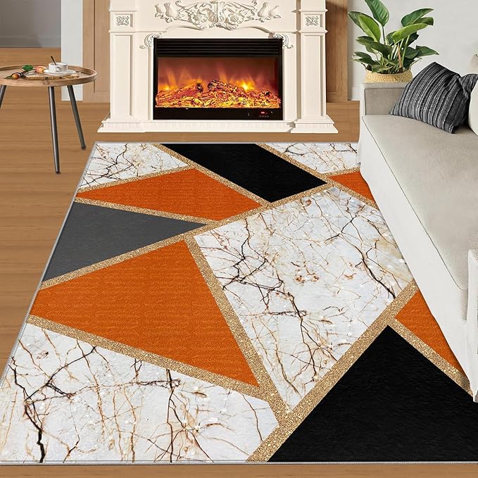Geometric Marble Area Rugs Stone Crackle Rug Modern Abstract Marble Rug for Living Room European Medieval Geometric Rugs for Bedroom Entryway Hallway 5x8ft