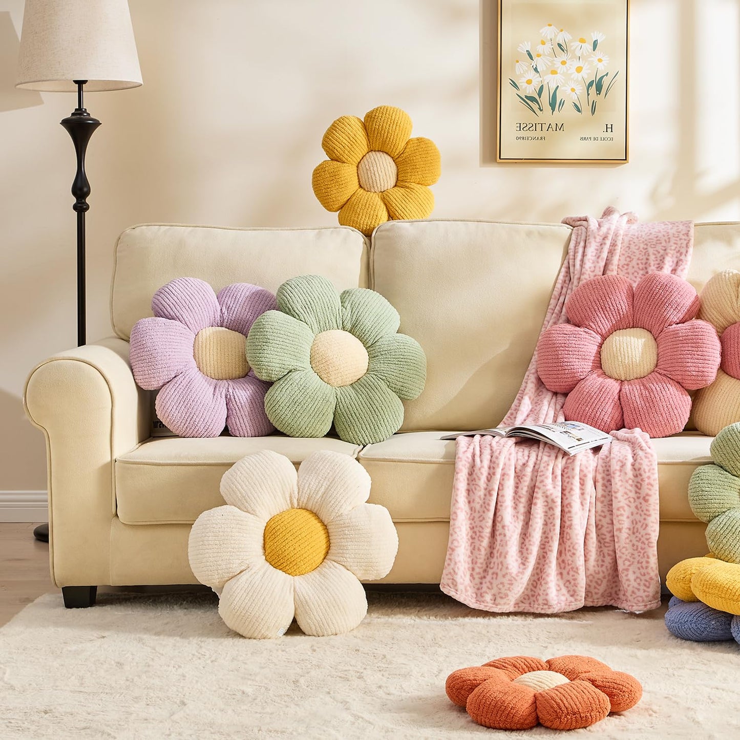 XIAIJIA Flower Pillow Shaped Pillow Cushion Decorative Daisy Pillow for Bed Cute Throw Pillow Flower Floor Pillow Soft Seat Cushion Yellow Cushion 19.6"