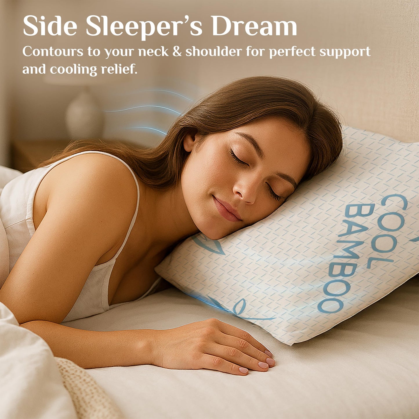 OMEO 2 Pack Bamboo Pillow Queen Size for Sleeping, Hypoallergenic Cooling Shredded Memory Foam Bed Pillows for Side, Back and Stomach Sleepers, Adjustable Loft and Washable Cover 20" x 30"