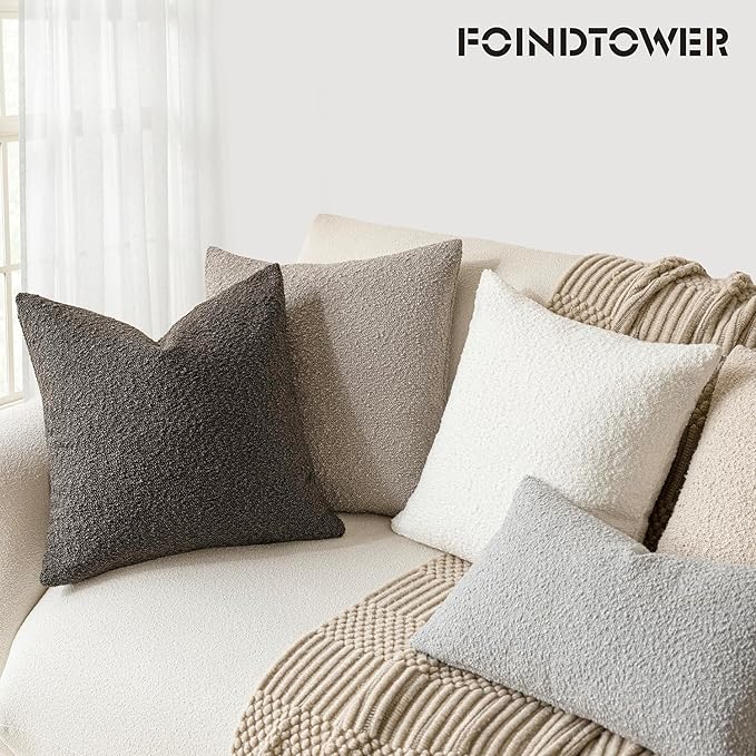 Foindtower Decorative Textured Boucle Throw Pillow Covers Accent Solid Pillow Cases Neutral Soft Cozy Couch Cushion Case for Chair Sofa Bedroom Living Room Home Decor 16x16 Inch,1PC,Dark Brown