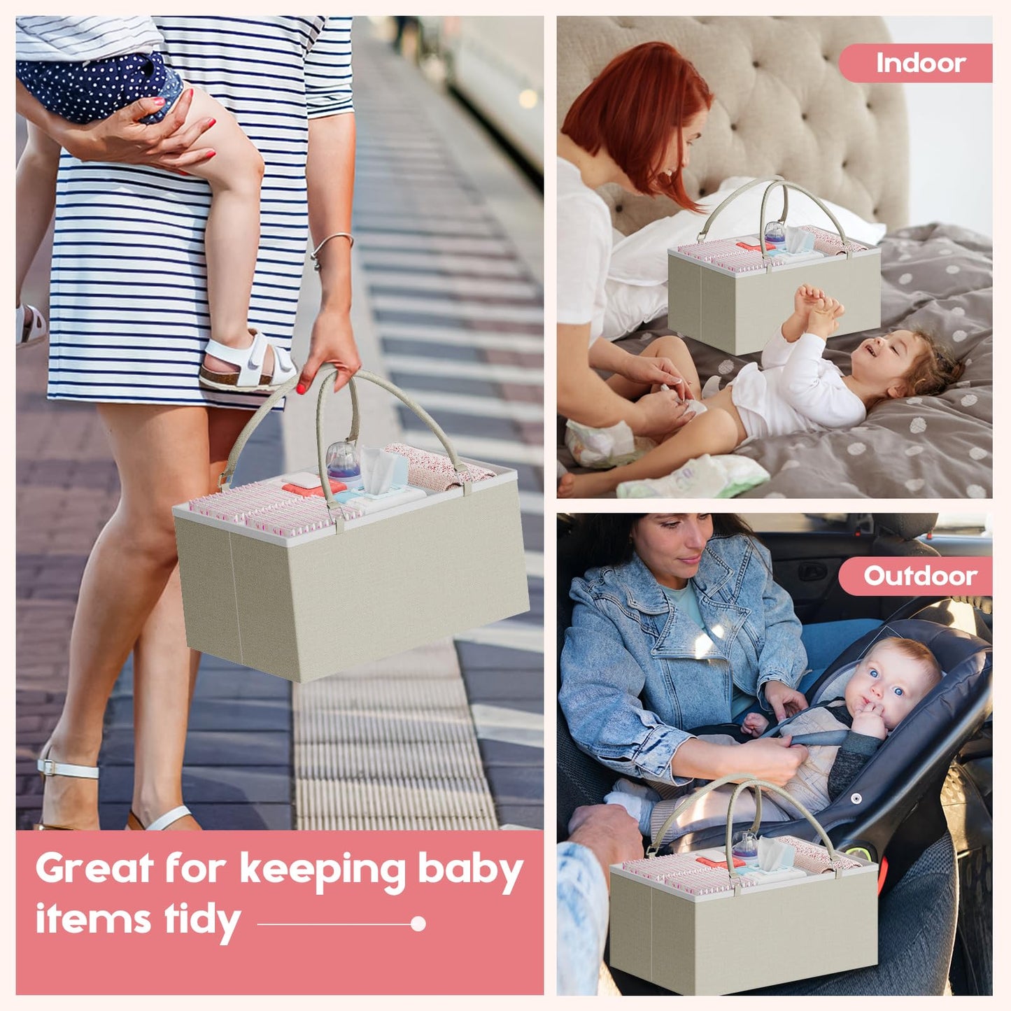 Cidaziya 2In1 Baby Diaper Caddy Organizer and Storage, 3 Tier Rolling Cart with Drawer, Detachable Dividers, Mobile Utility Cart Baby Dresser Clothes Organizer for Baby Essentials, Bedroom, Nursery