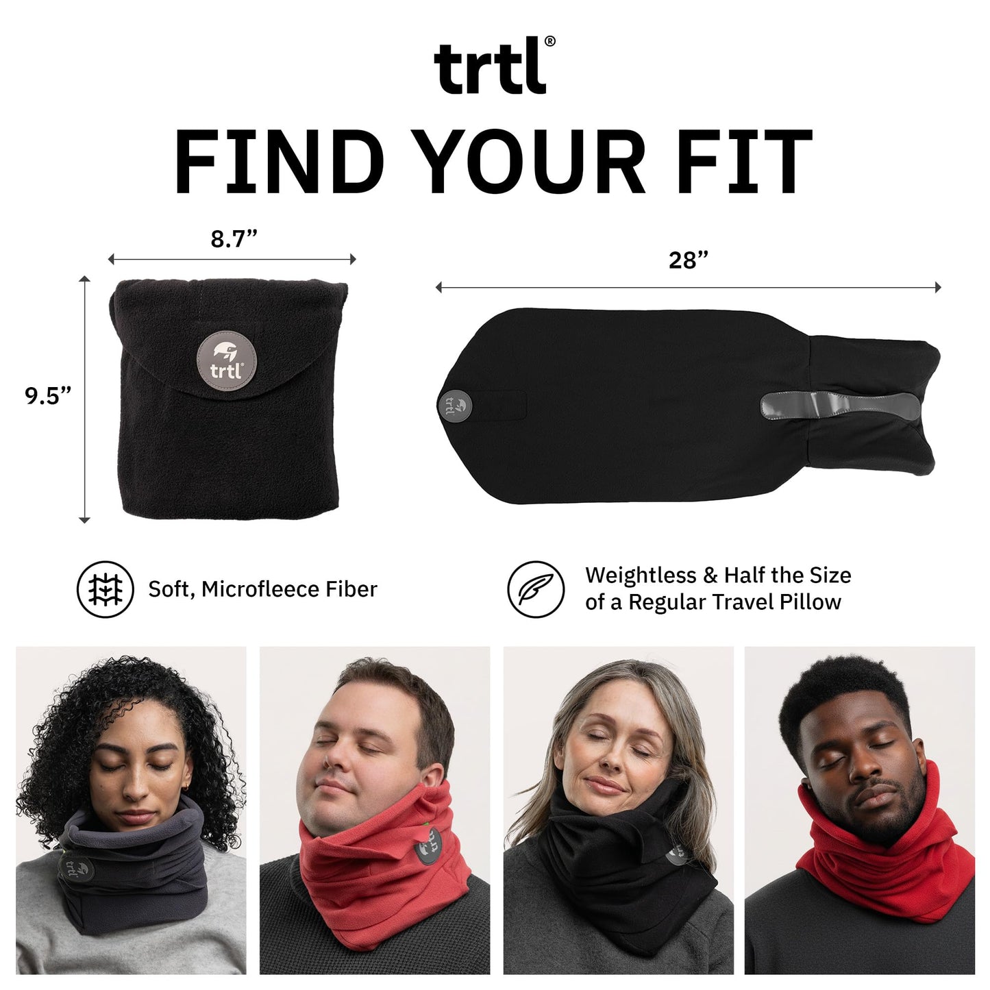Trtl Pillow - Scientifically Proven, Super Soft Neck Support Travel Pillow for Airplanes - Lightweight and Machine Washable - Ergonomic Design for Traveling on Flights, Cars, and Trains - Black