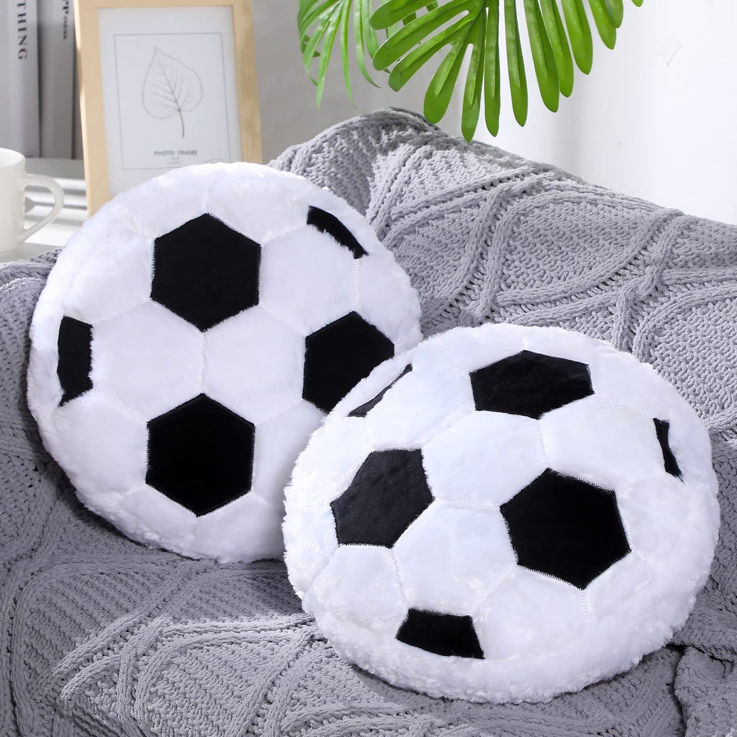 Jetec 2 Pcs Plush Soccer Pillow Fluffy Soccer Room Decor Soft Decorative Throw Pillow Sport Gifts for Bedroom Sofa Playroom