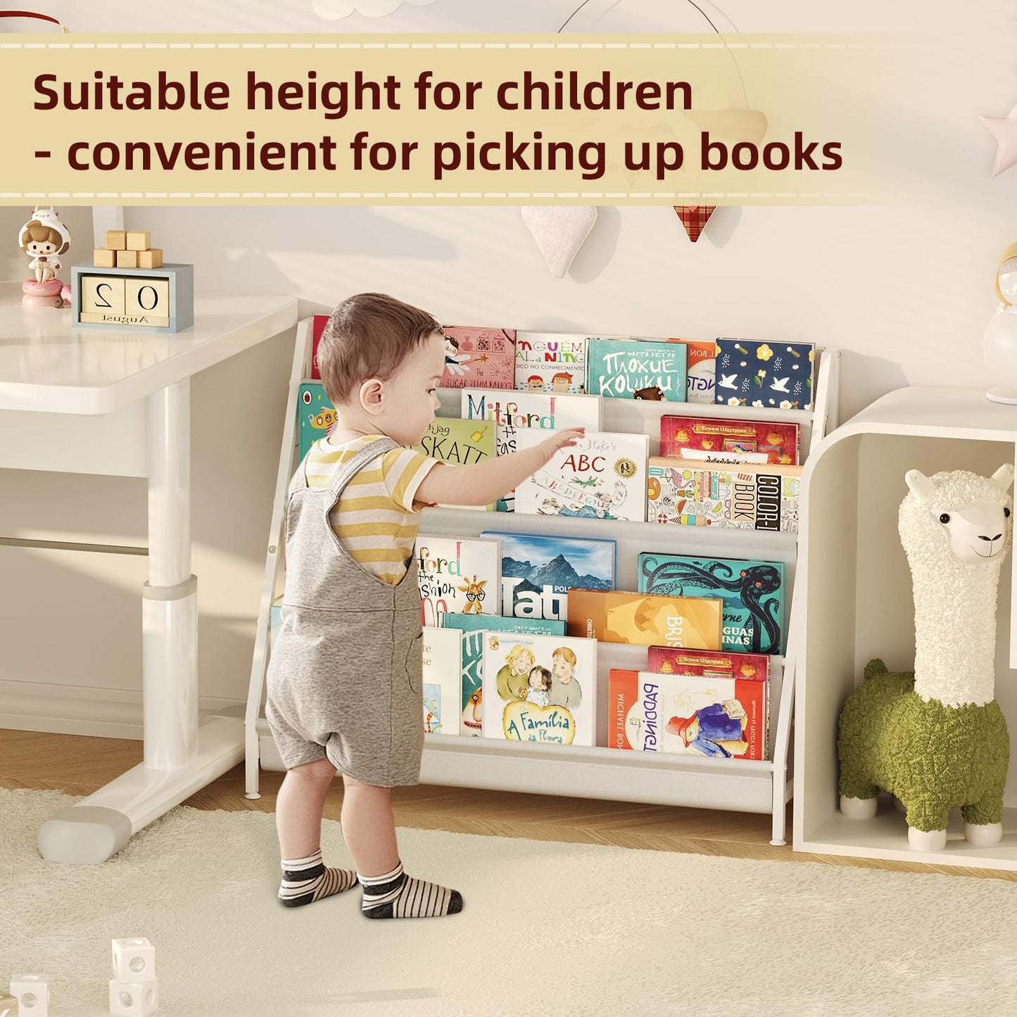 Aokitsink 4-Tier Kids Bookshelf, Book Shelf for Kids Rooms,Book Rack for Kid with Four Deep Pockets,Nursery Bookshelves for Kid' Playroom, Toddler Bookshelf as a Children's Gift