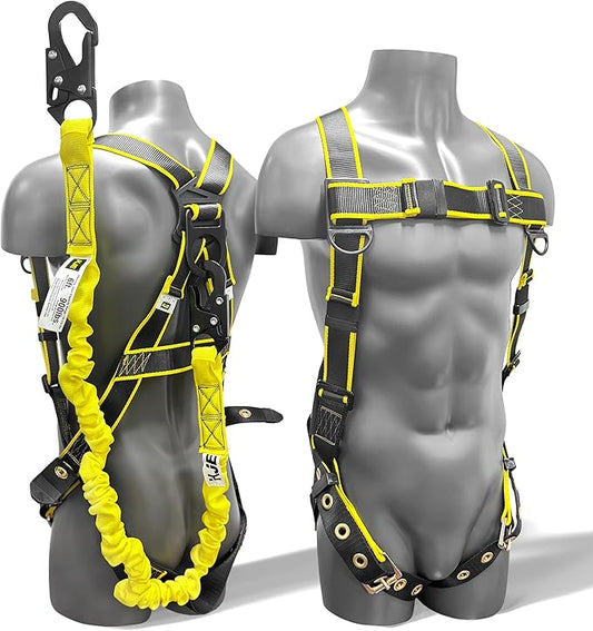 KJE Safety Harness Fall Protection Kit - Construction Roof Full Body Harness w/Detachable 6FT Shock Absorbing Lanyard & Snap Hook, ANSI/OSHA