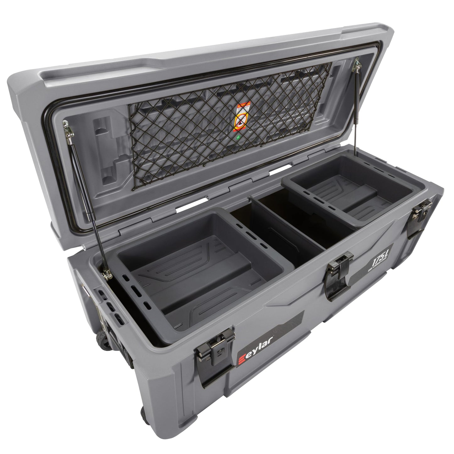 SRX-175 Overlanding Cargo Case – 175L Waterproof Storage Box for Camping, Off-Road & Truck Bed Gear – Heavy-Duty Lockable Storage with Gas Strut Lid, Stackable Design & Interior Organizer Tray (Gray)