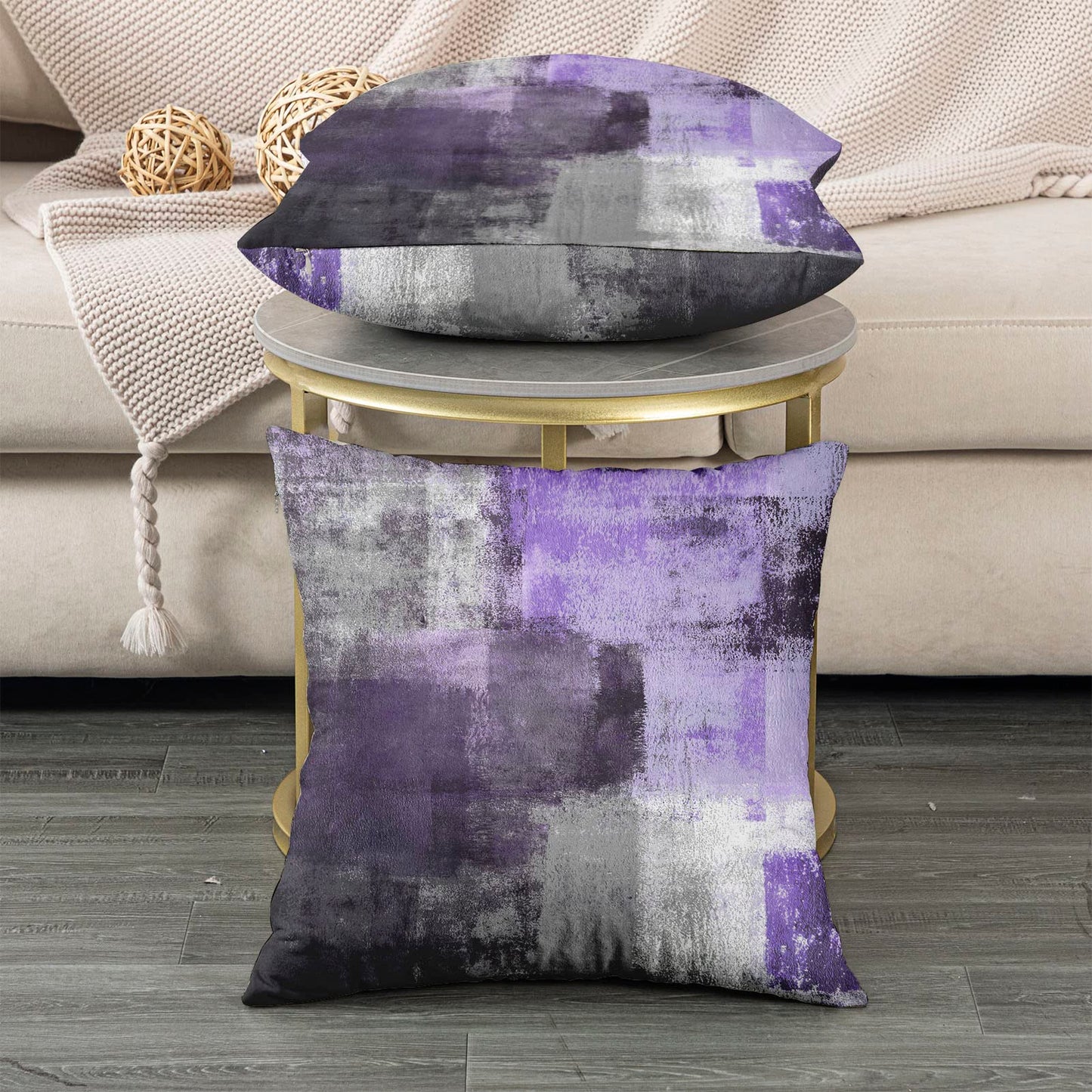chiinvent Purple Velvet Abstract Pillow Covers Set of 2 Modern Accent Violet Gray Throw Pillow Cover Soft Elegant Decorative Couch Cushion Cover for Bed Living Room Outdoor Sofa Pillowcases 18x18 Inch