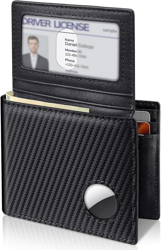 Mens Wallet With AirTag Holder, Bifold Leather RFID Blocking 1-2 ID Windows 12-13 Card Holders, Gift Box and Screen Protector Included, AirTag Not Included