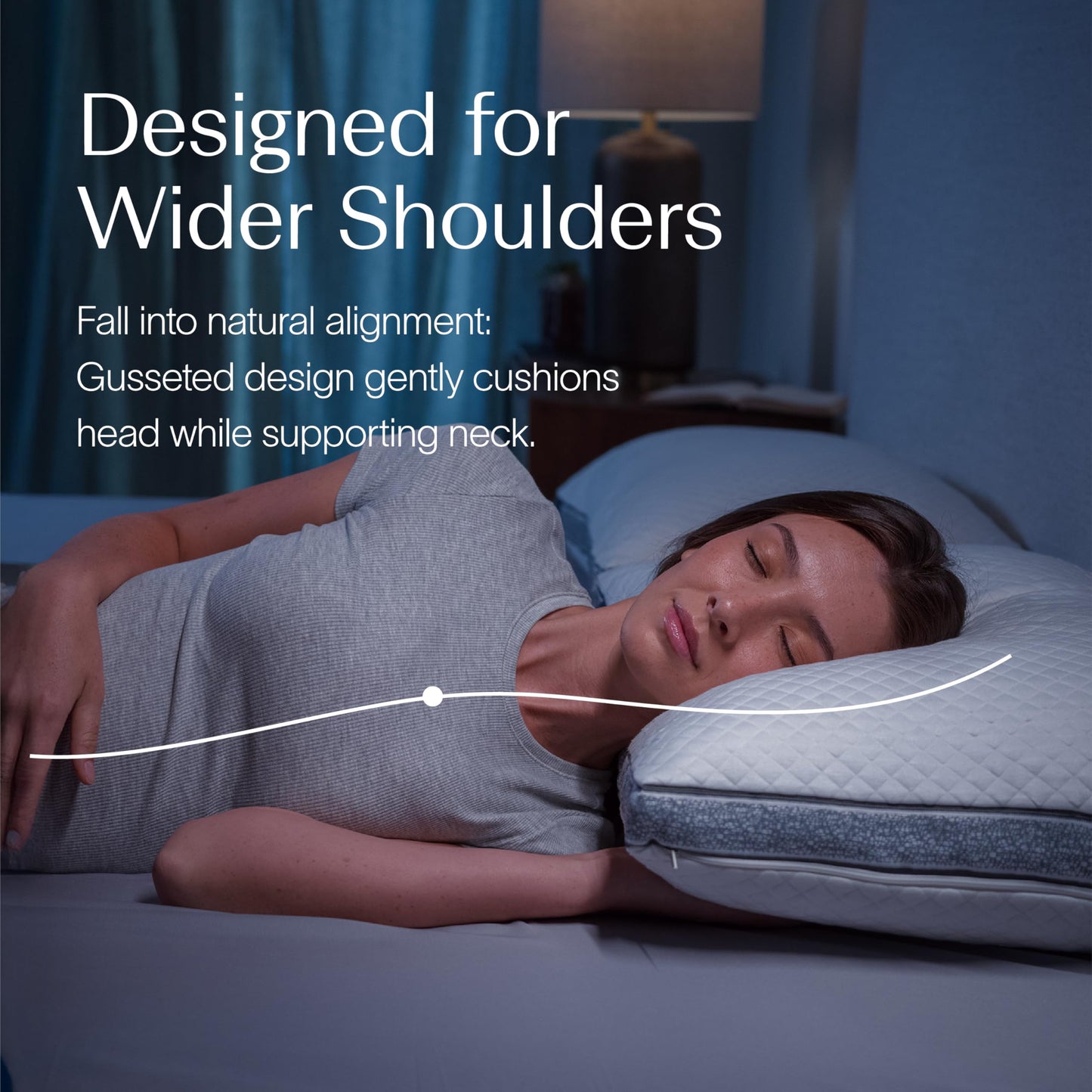 DreamyBlue Gusseted SAPPHIRE Pillow • Adjustable Loft, Luxury Cover, Shredded Memory Foam Fill w/Airflow Beads •Ideal For Wide Shoulders •Neutral Alignment for All • CertiPUR-US Certified Foam (Queen)