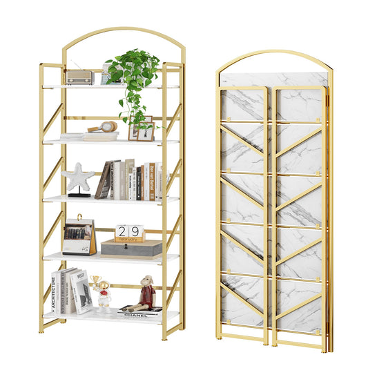 BHG Arched Bookshelf 5 Tier Shelf Storage Organizer Bookcase,No Assembly Folding Book Shelf for Living Room,Bedroom Home Office Rack Bookhelves