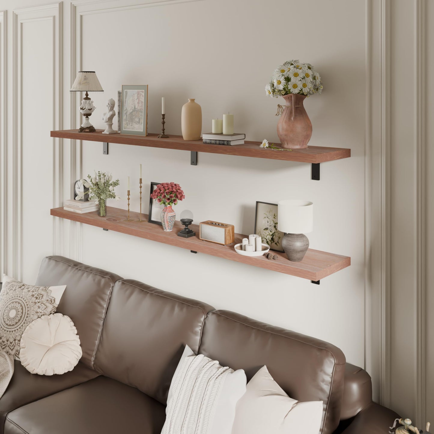 ONOTETUT 10x60 Inch Brown Floating Shelves for Wall,2-Pack Long Floating Bookshelf Wall Mounted Shelves,5ft Solid Wood Large Wall Shelf for Office (Brown)