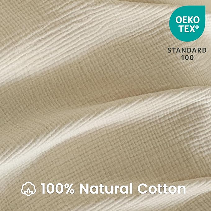 FALUCA Cotton Muslin Reversible Blanket Twin Size for Bed, Couch, Four Layers Blanket, Soft Lightweight Cozy Breathable Farmhouse Decoration for All-Season, Beige