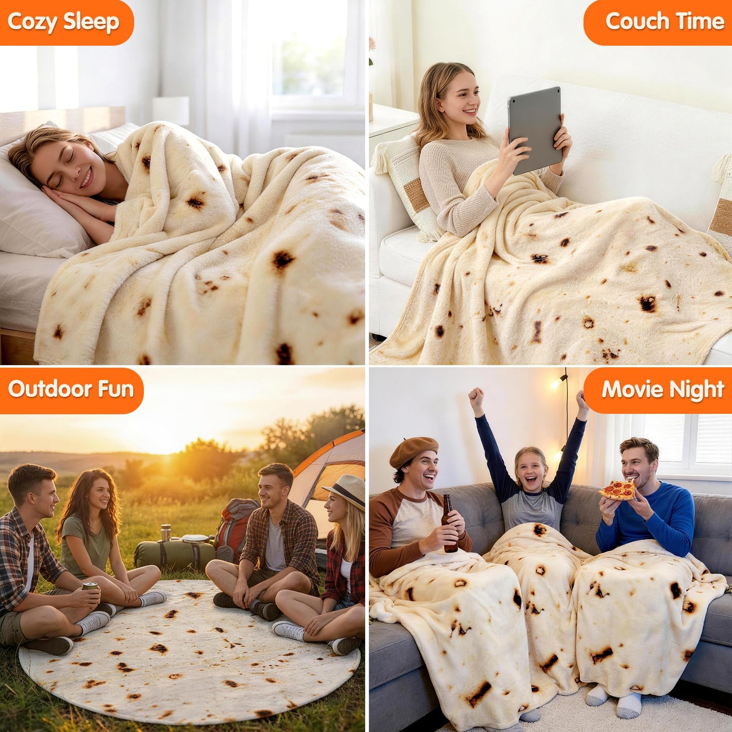 CASOFU Burrito Tortilla Throw Blanket 71 inches for Adult Kids, Novelty Tortilla Food Blanket Funny Gifts for Women Men Teens, 285GSM Soft Flannel Taco Blanket Birthday Gifts for Boys Girls(Beige)