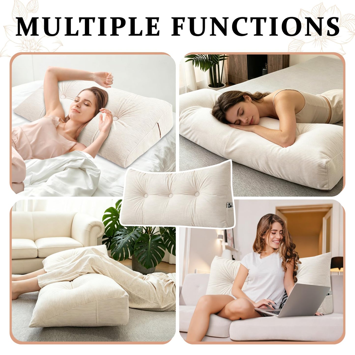 UUluhao Wedge Headboard Backrest Pillows for Sitting Up in Bed Rest Large Triangle Bolster Cushion Daybed Pillow Lumbar Support Leg Positioning Cushion,Pink 39 * 15.7 * 4.7in