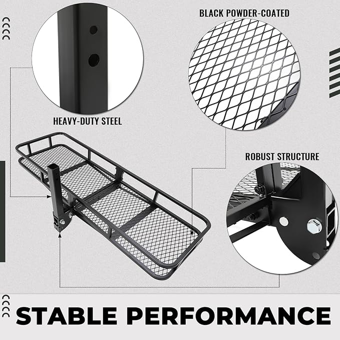 KUAFU Hitch Cargo Carrier Rack 550lbs 61.5"x19.5"x5.5" Compatible with 2"x2" Hitch Receiver Van SUV Truck Trailer Folding Rear Luggage Basket Hitch Mount Cargo Rack
