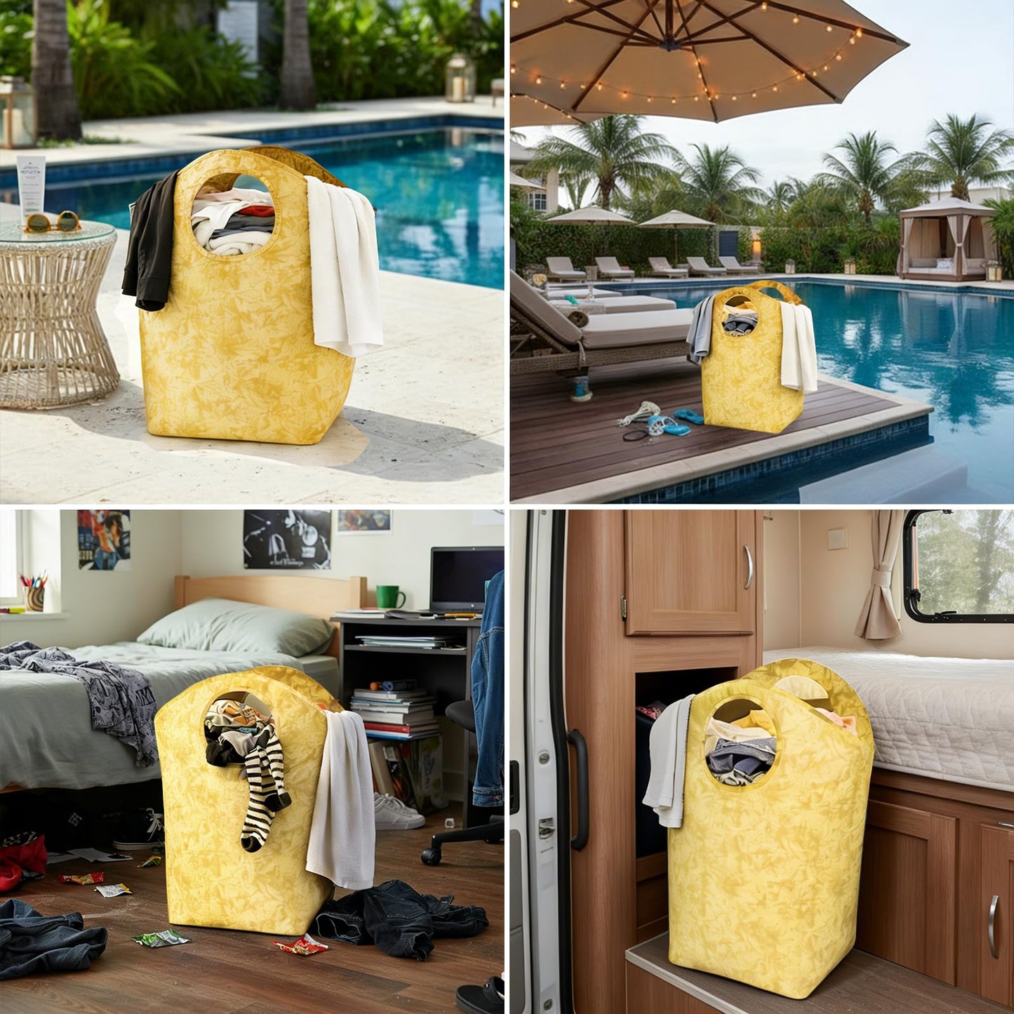 Zhumaotong 18"x17"x9.5" Foldable Laundry Basket, Waterproof Wear-Resistant Fabric Laundry Hamper with Soft Handle, Small Portable Laundry Tote for Dirty Clothes, Grocery, Travel