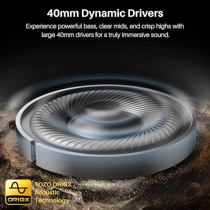 TOZO HT3 Hybrid Noise Cancelling Headphones, 90H Playtime Wireless Over Ear Bluetooth Headset, Spatial Audio AI Chat with 5 Mics, Supports Dual Connection and USB-C Input, with 32 EQ Music Modes