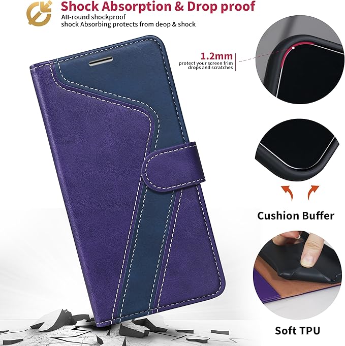 CIVICASE for iPhone 16 Wallet Case,PU Leather Flip Case RFID Blocking Credit Card Holder Folio Magnetic Stand TPU Shockproof Cover Compatible with iPhone 16, Purple Blue