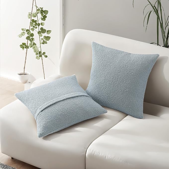 HAUSSY Set of 2 20x20 Decorative Throw Pillow Covers, Soft Cozy Textured Boucle Couch Cases, Home Decor for Couch Bed Living Room, Dusty Blue