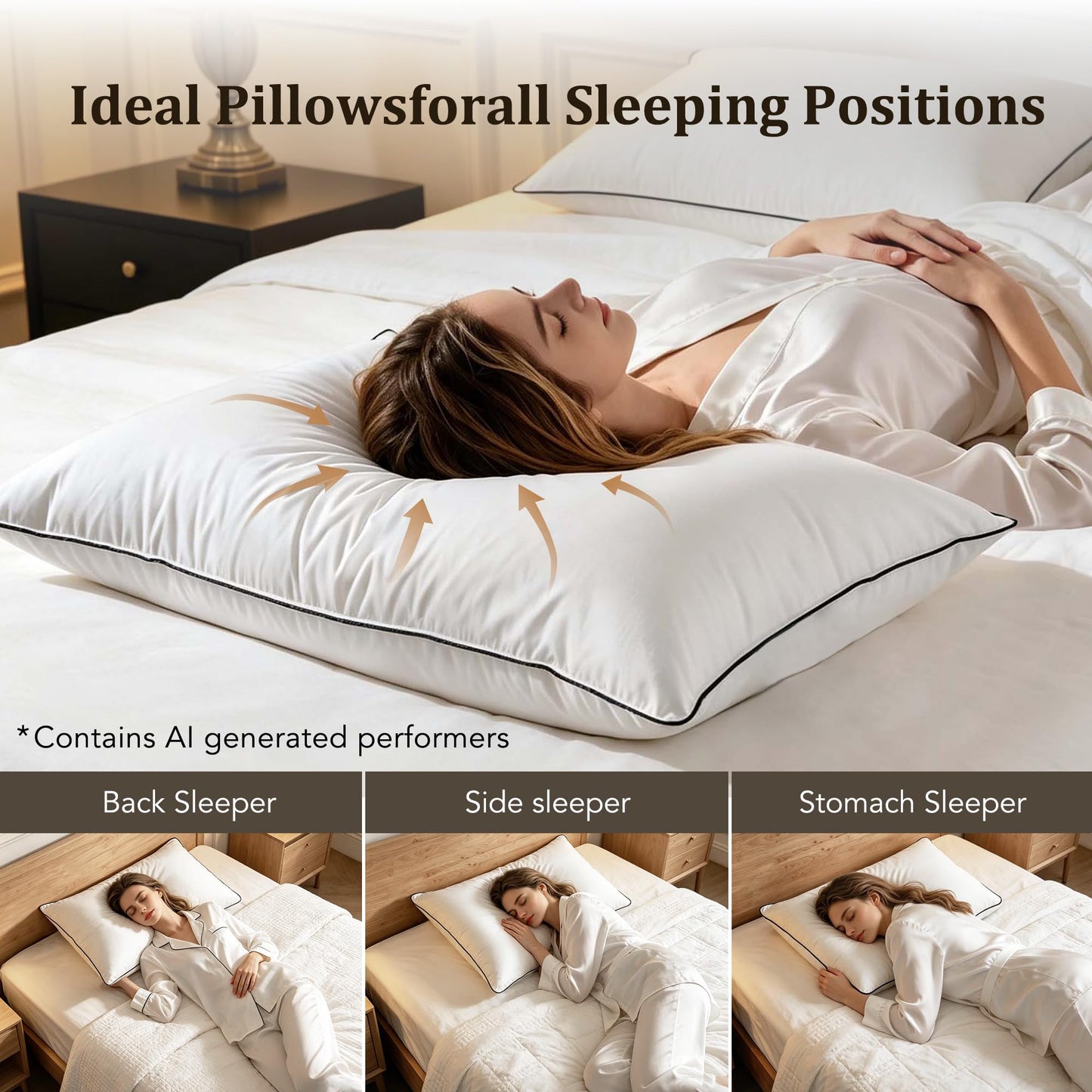 HYVIF Feather Down King Bed Pillows, Luxury Hotel Collection with Premium Cotton Shell, Gusseted Pillows for Side and Back Sleepers, Soft and Supportive