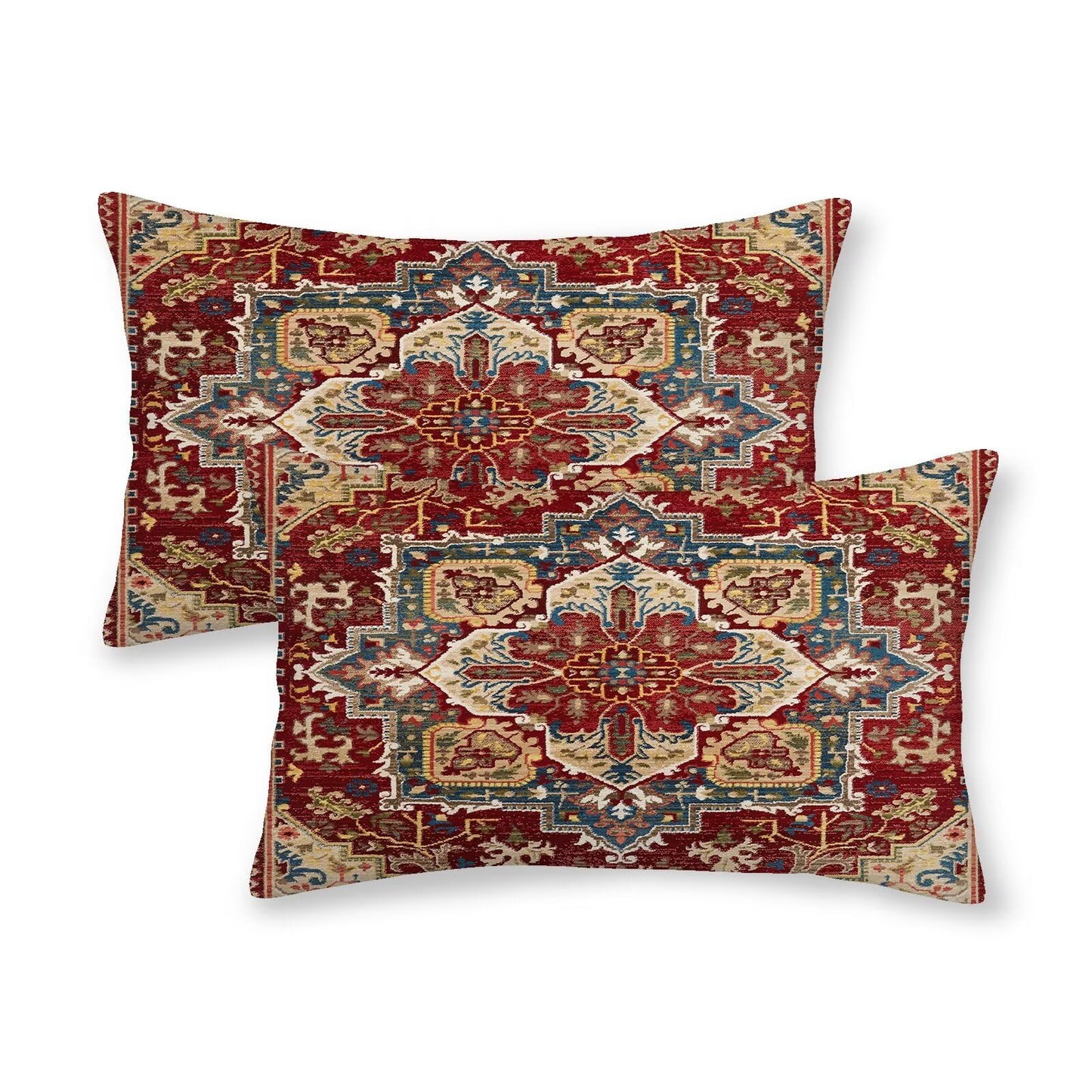 Boho Pillow Covers 12 x 20 Inch Pack of 2, Burgundy Red Bohemian Rug Carpet Pattern Decorative Throw Pillow Cases Outdoor Linen Farmhouse Cushion Cover for Bedroom Home Sofa Decor