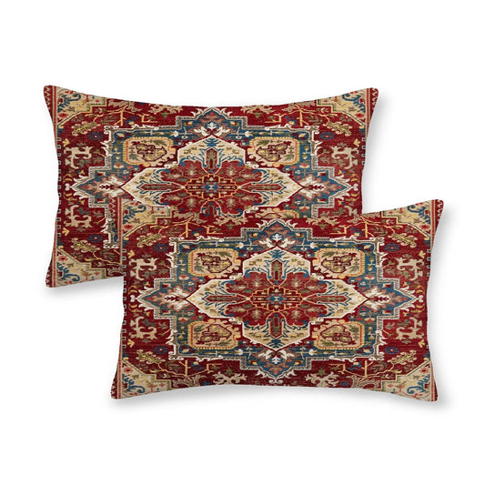 Boho Pillow Covers 12 x 20 Inch Pack of 2, Burgundy Red Bohemian Rug Carpet Pattern Decorative Throw Pillow Cases Outdoor Linen Farmhouse Cushion Cover for Bedroom Home Sofa Decor