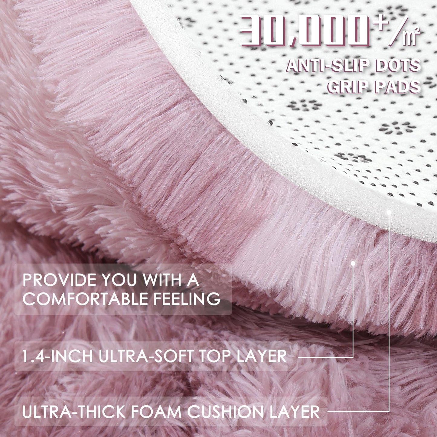 OLANLY Dusty Pink Tie-dye Round Rugs for Bedroom - Machine Washable, 5x5 Feet Circle Area Rugs for Living Room, Soft and Fluffy Shaggy Carpet for Teen Girls and Boys, Dorms, Home Decor Aesthetic