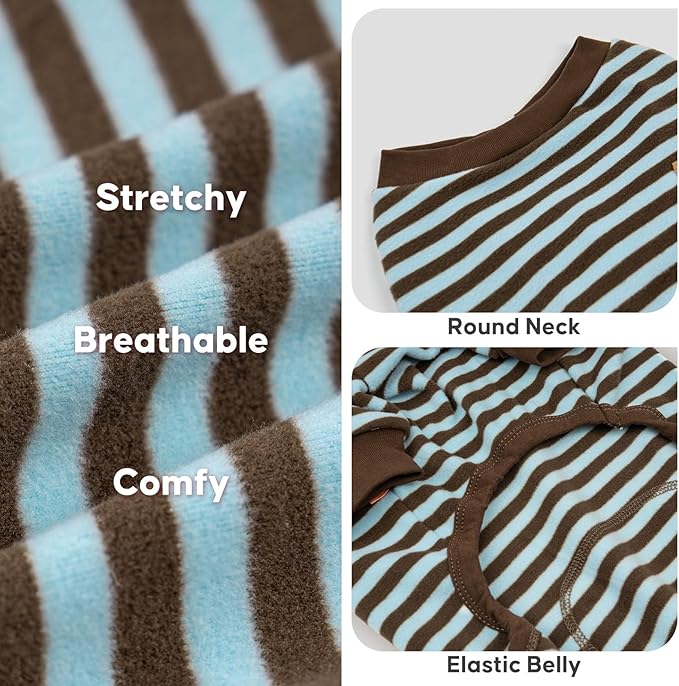 KYEESE Dog Pajamas, Stretchy Fleece Dog Pajamas for Small Dogs Puppy Jumpsuit, Warm Doggie PJS Pet Onesie Clothes with 4 Legs Sleepwear, Lightweight Cat Apparel, Blue Striped, S