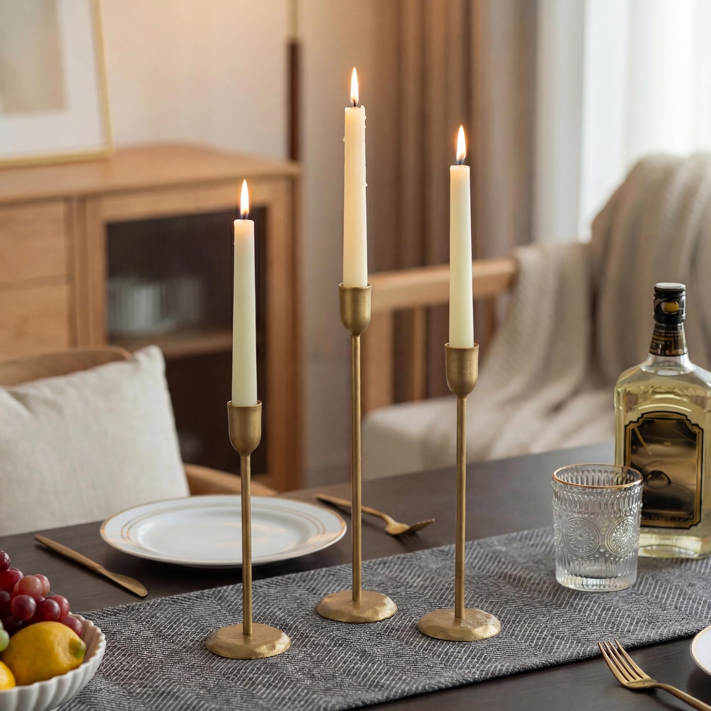 Perfnique Brass Candlestick Holders Set of 6 - Antique Gold Iron Candle Holders for Christmas, Birthday, Wedding, Party, Dining Table, Fireplace Mantel Decor (Gold)